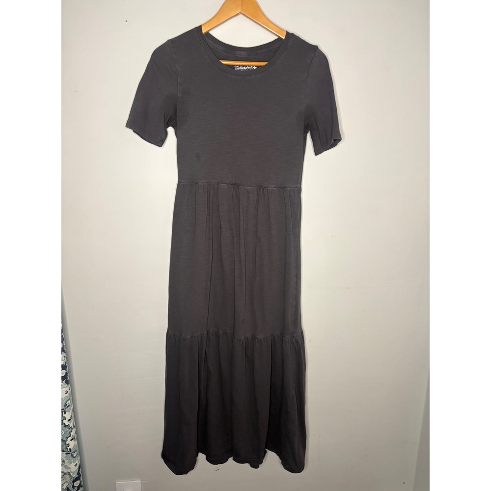 Faherty Sunwashed Organic Cotton Tiered Midi Dress Charcoal Gray Small